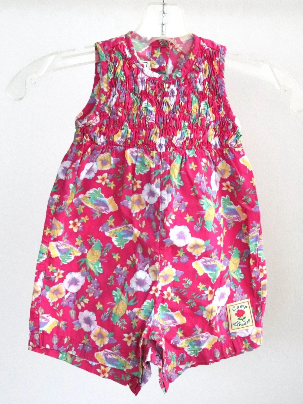 LL Bean Vintage Hot Pink Floral Baby Romper 0J22 12 MTH TOD